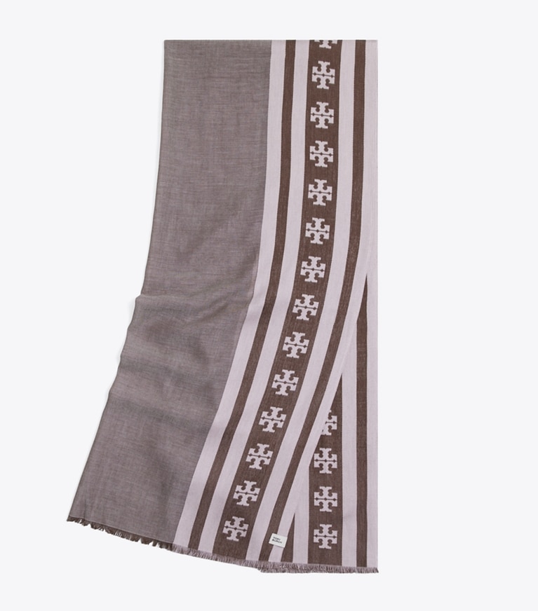 Tory Burch designer scarves Logo Stripe Oblong Scarf in Chocolate folded