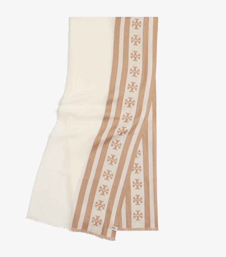 Tory Burch designer scarves Logo Stripe Oblong Scarf in Clay folded