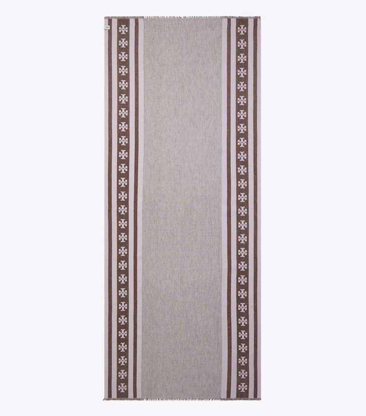 Tory Burch designer scarves Logo Stripe Oblong Scarf in Chocolate overhead
