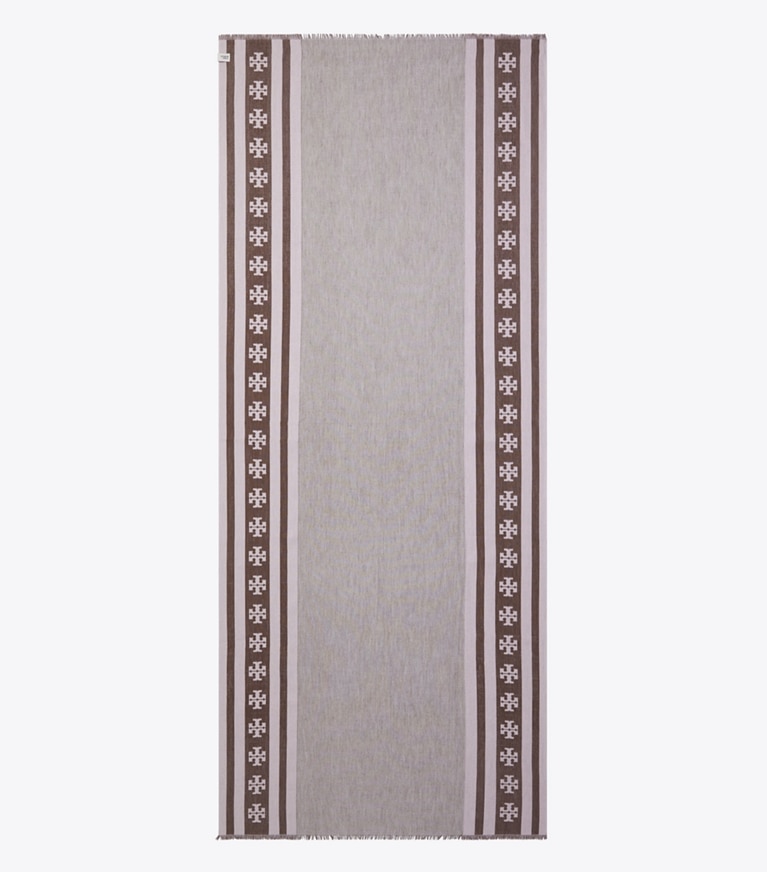 Tory Burch designer scarves Logo Stripe Oblong Scarf in Chocolate overhead