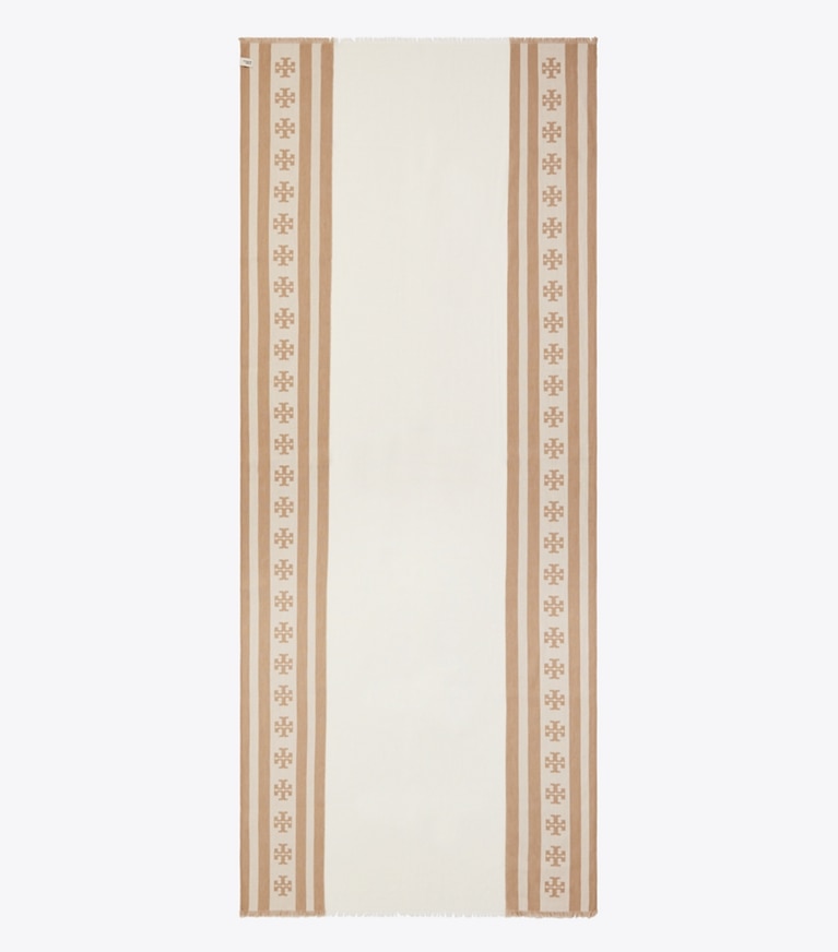 Tory Burch designer scarves Logo Stripe Oblong Scarf in Clay overhead