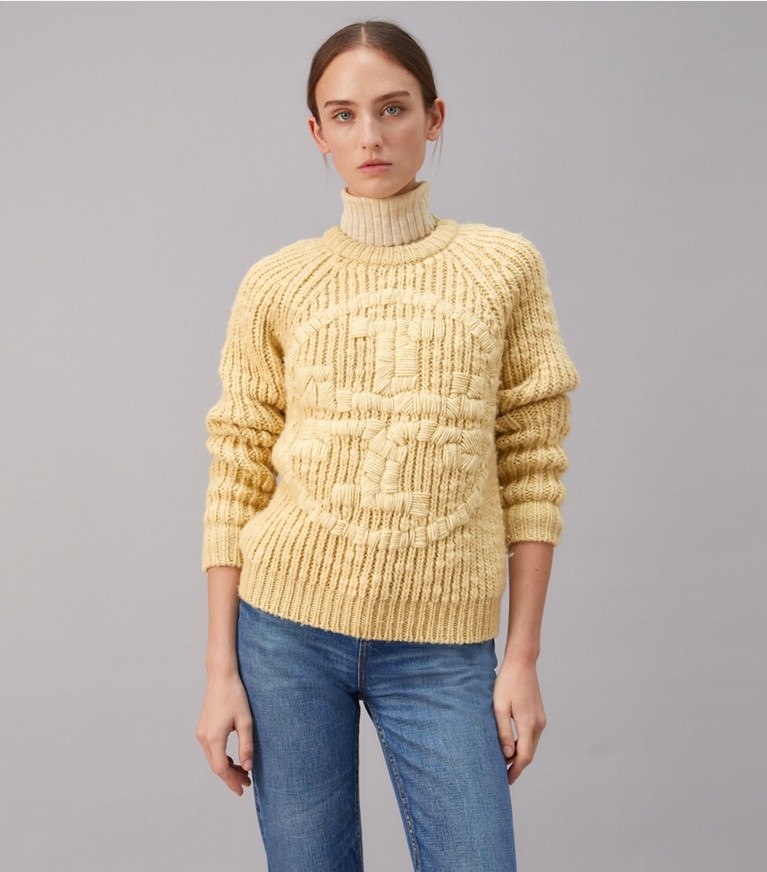 Tory Burch designer sweaters Logo Sweater in Dark Natural Ivory front