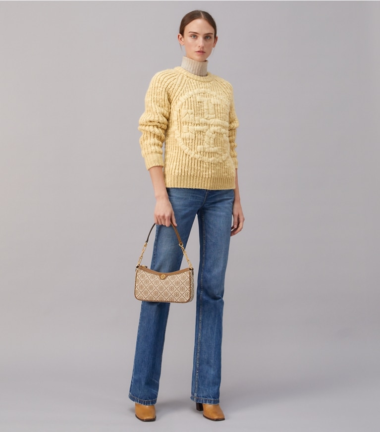 Tory Burch designer sweaters Logo Sweater in Dark Natural Ivory front