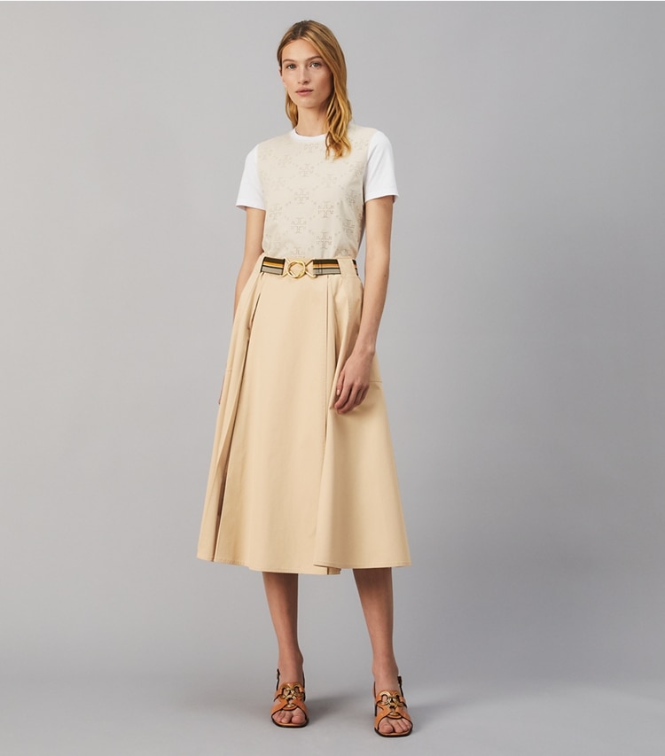 Tory Burch designer tops Logo T-Shirt in White on model front