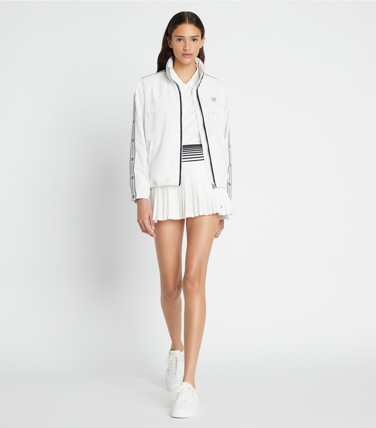 Tory Burch designer ジャケット ロゴテープ フルジップ アノラック in Snow White front