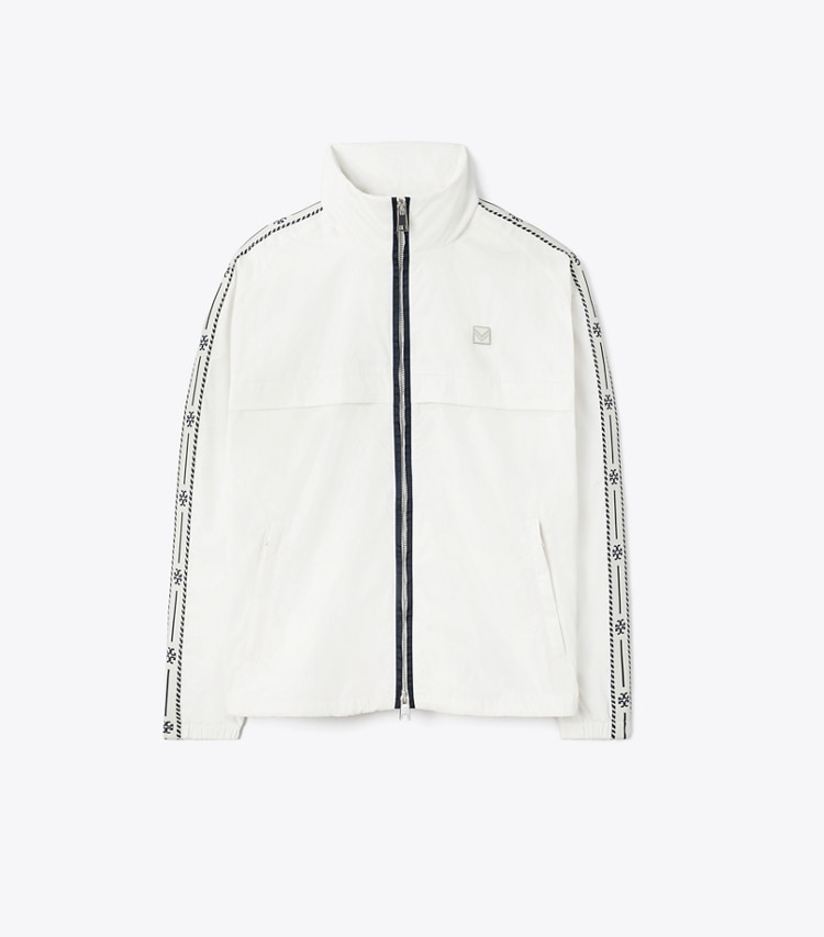 Tory Burch designer ジャケット ロゴテープ フルジップ アノラック in Snow White front