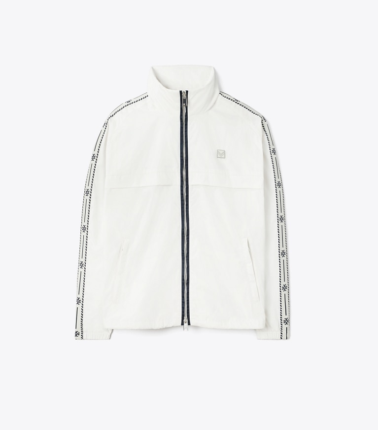 Tory Burch designer ジャケット ロゴテープ フルジップ アノラック in Snow White front
