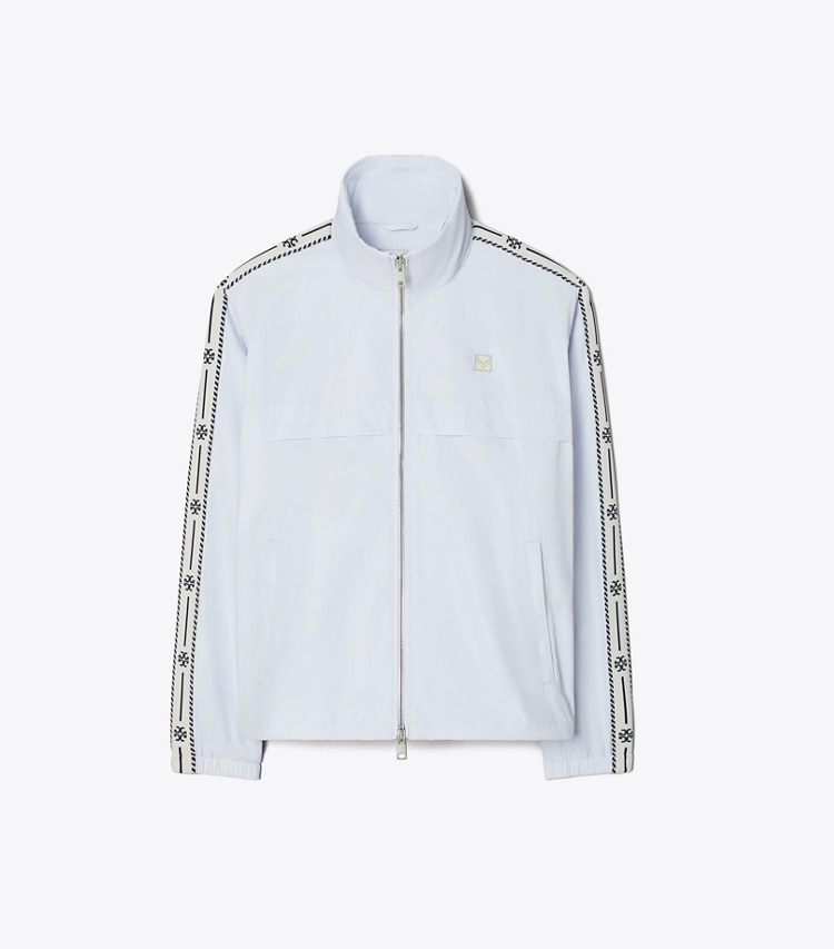 Tory Burch designer jackets Logo Tape Jacket in Light Blue front