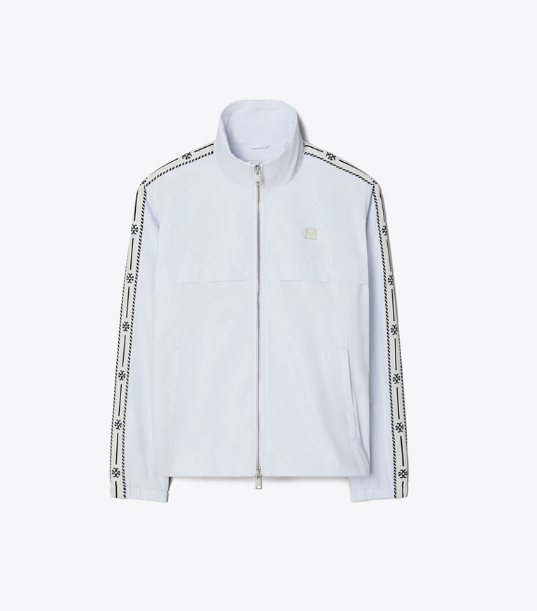 Tory Burch designer jackets Logo Tape Jacket in Light Blue front