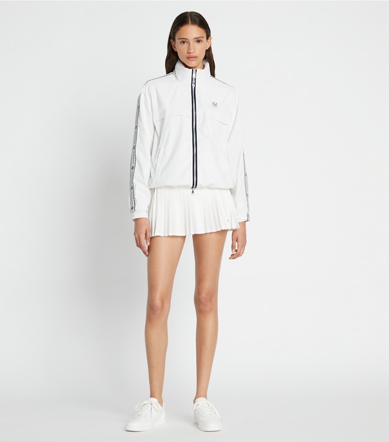 Tory Burch designer ジャケット ロゴテープ フルジップ アノラック in Snow White front