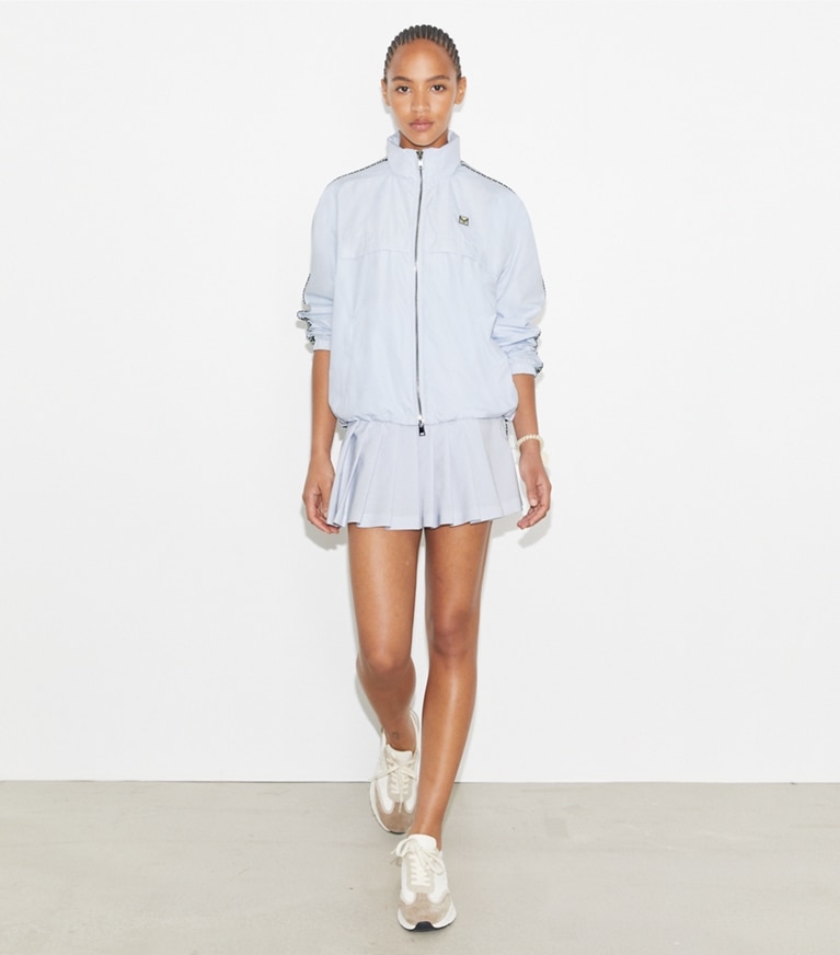 Tory Burch designer jackets Logo Tape Jacket in Light Blue front