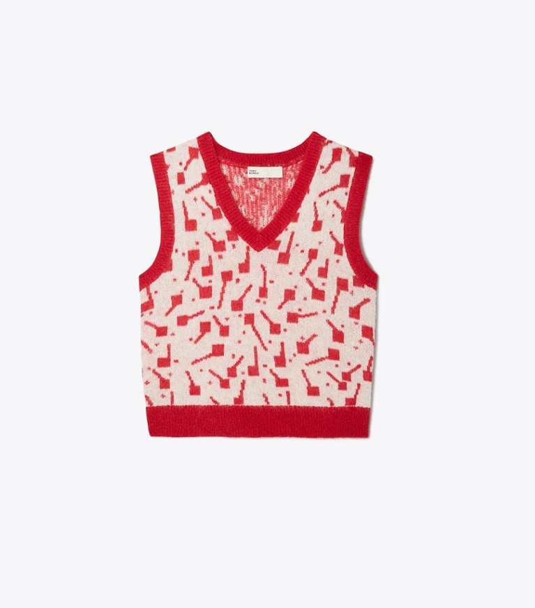 Tory Burch designer sweaters Lollipops Jacquard Sweater Vest in Rosy Red front