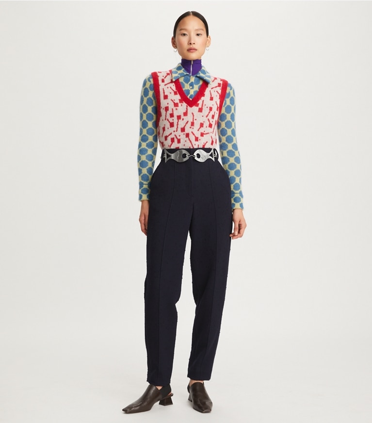 Tory Burch designer sweaters Lollipops Jacquard Sweater Vest in Rosy Red front