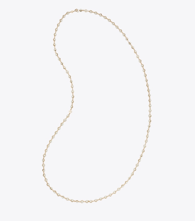 Tory Burch designer colliers Long collier de perles dans Light Brass / Pearl vue du dessus
