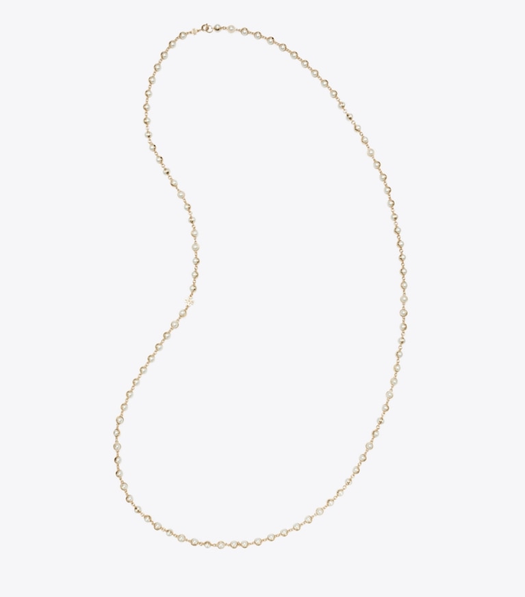 Tory Burch designer colliers Long collier de perles dans Light Brass / Pearl vue du dessus