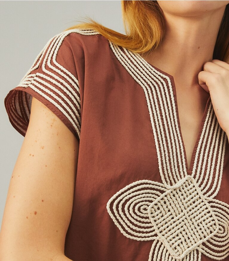 Tory Burch designer coverups Long Embroidered Caftan in Dark Rust front