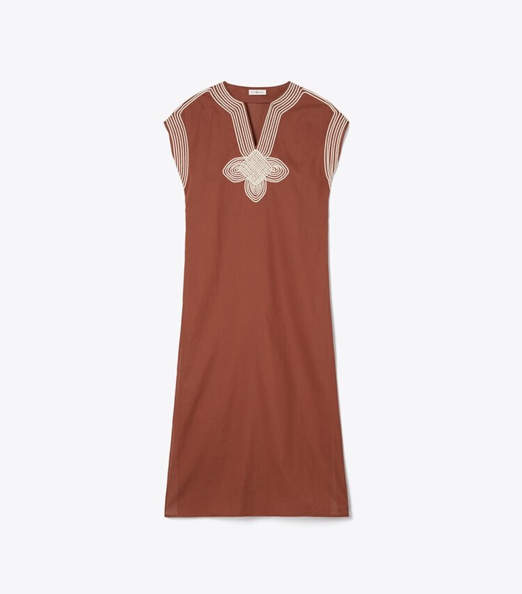 Tory Burch designer coverups Long Embroidered Caftan in Dark Rust front