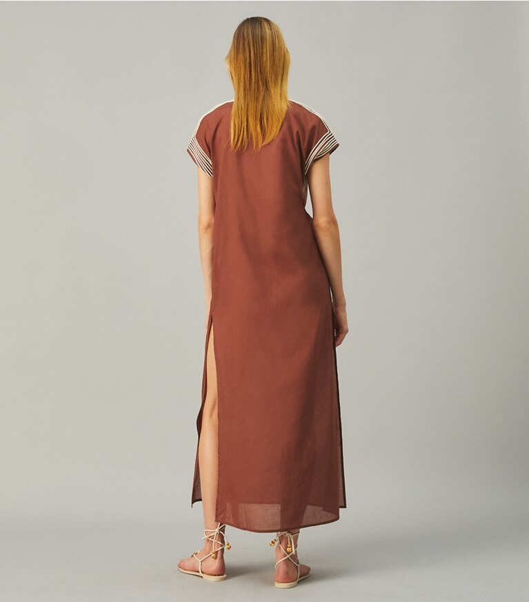 Tory Burch designer coverups Long Embroidered Caftan in Dark Rust front