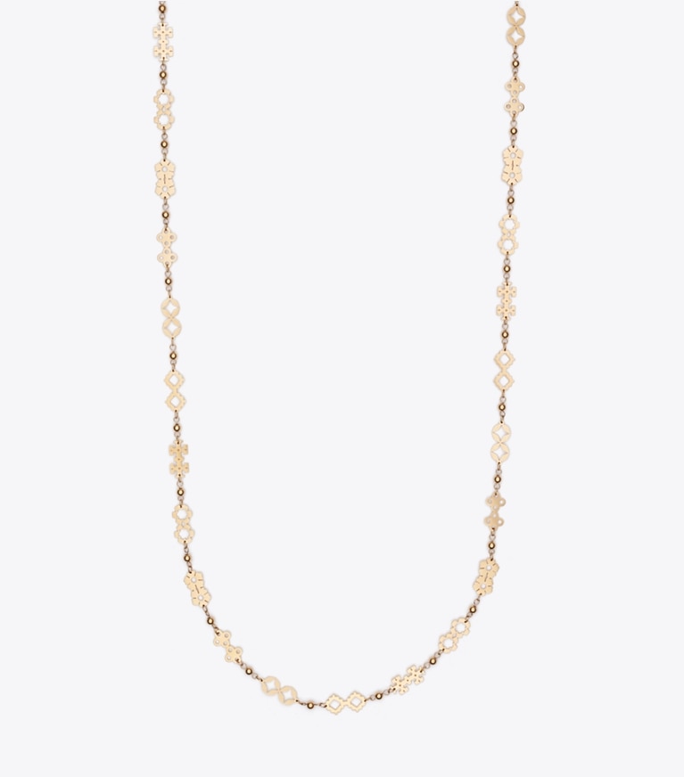 Tory Burch designer necklaces Long Forget Me Not Necklace in Tory Gold front