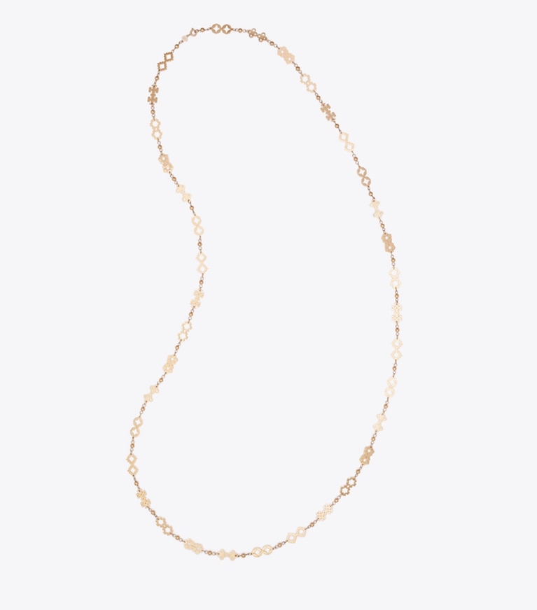 Tory Burch designer necklaces Long Forget Me Not Necklace in Tory Gold overhead