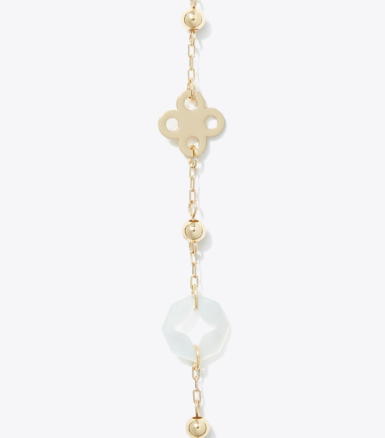 Tory Burch designer necklaces Long Forget Me Not Pavé Necklace in Tory Gold / Multi detail