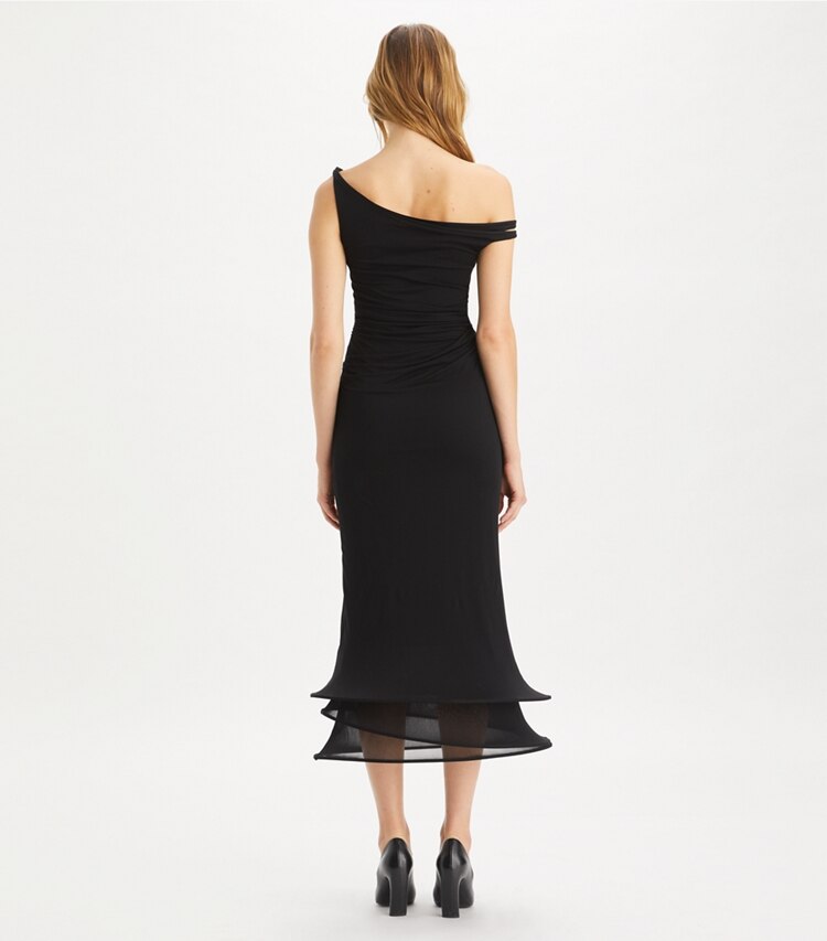 Tory Burch designer dresses Long Hoops Dress in Black on model back