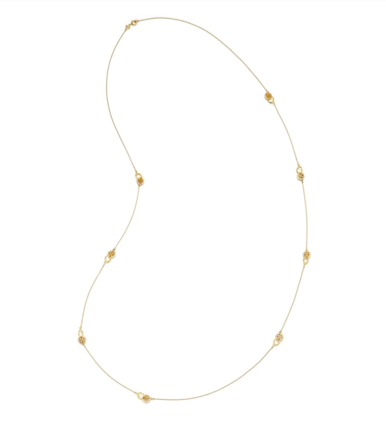 Tory Burch designer necklaces Long Icon Pavé Interlocking Necklace in Tory Gold / Crystal additional