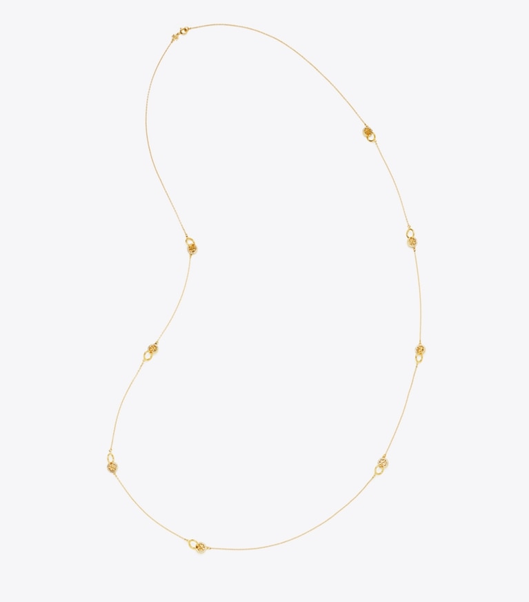 Tory Burch designer necklaces Long Icon Pavé Interlocking Necklace in Tory Gold / Crystal overhead