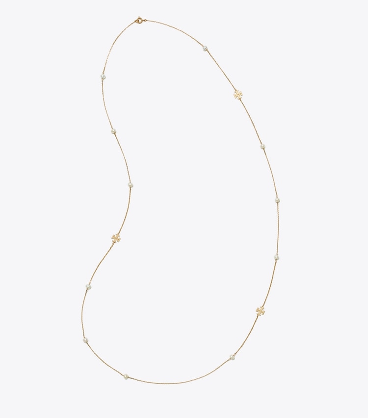 Tory Burch designer necklaces Long Kira Pearl Necklace in Tory Gold / Pearl overhead