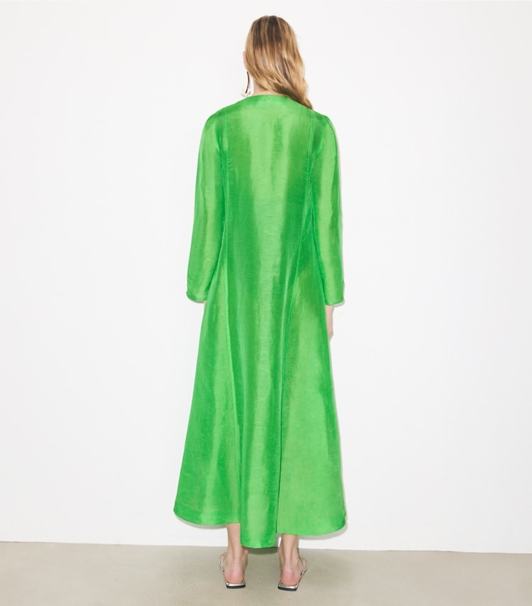 Tory Burch designer coverups Long Linen Caftan in Bright Green on model back