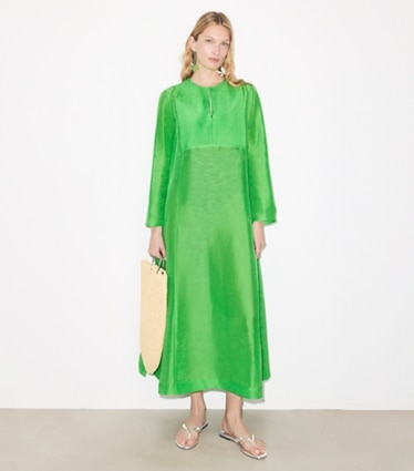 tory burch green linen dress Buy Tory Burch Green Pleated Midi Dress in Linen For Women Online