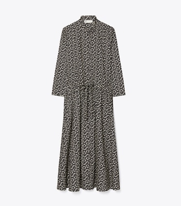Tory Burch designer coverups Long Printed Poplin Shirtdress in Black Prismatic T Monogram Small front