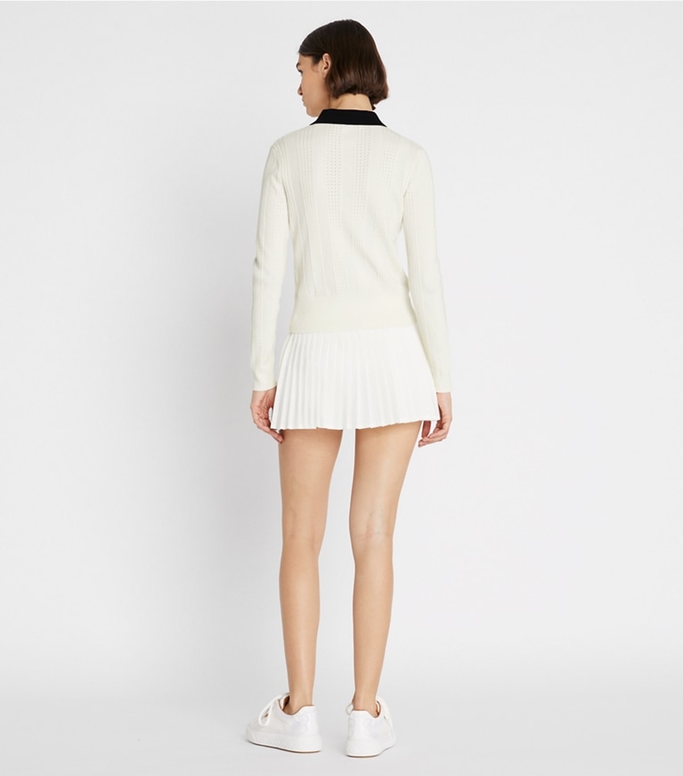 Tory Sport designer sweaters Long-Sleeve Cotton Pointelle Polo in NEW IVORY front