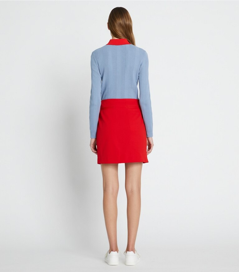 Tory Sport designer sweaters Long-Sleeve Cotton Pointelle Polo in Seafaring / Radiant Red front