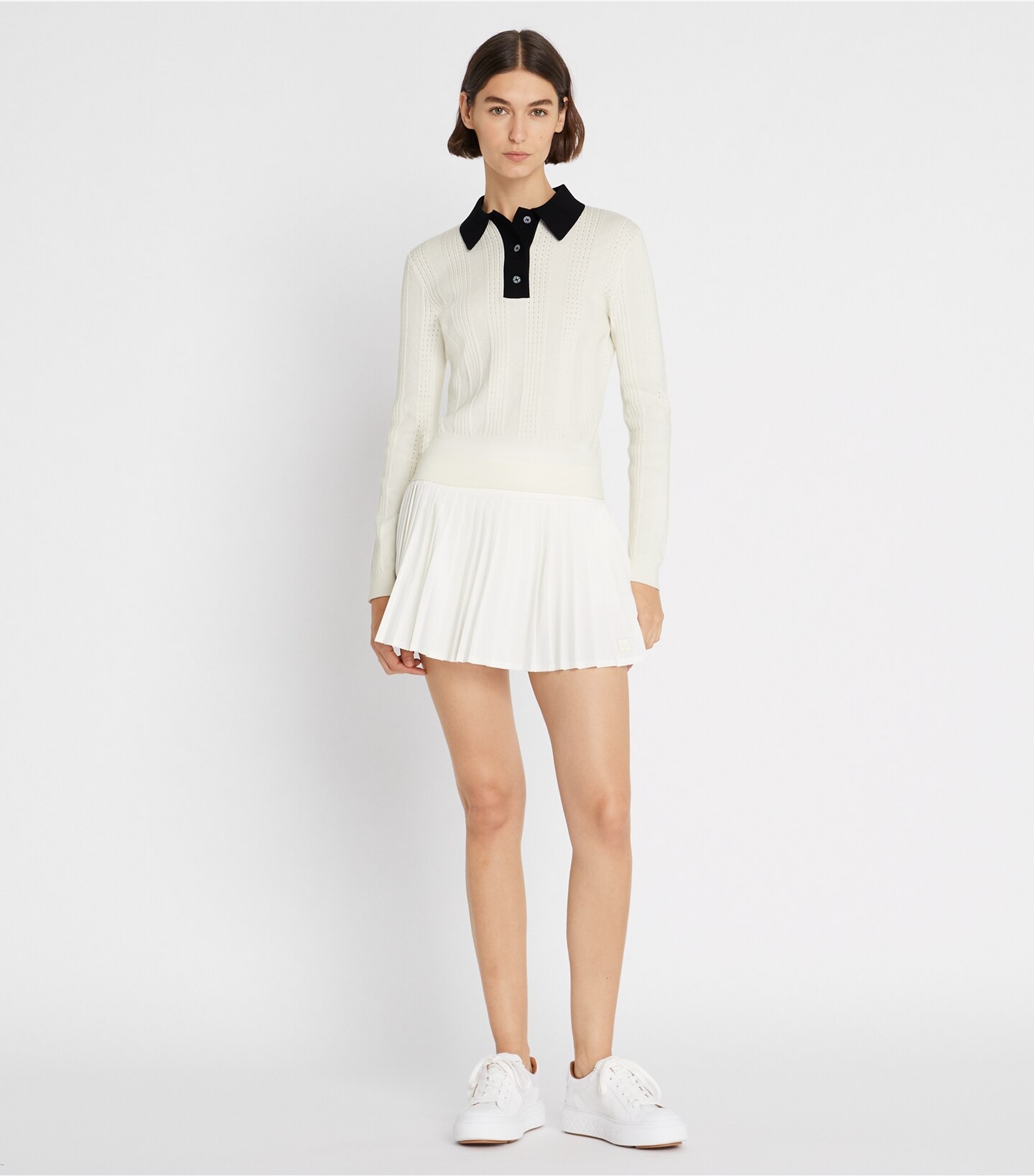 Long-Sleeve Cotton Pointelle Polo