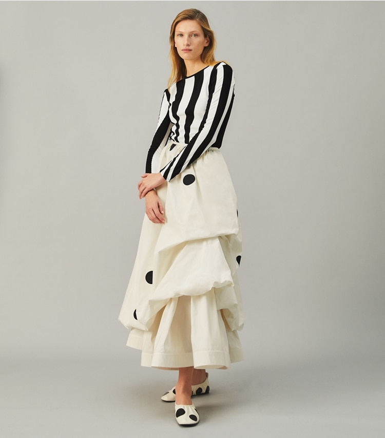 Tory Burch designer tops Long-Sleeve Jersey Top in Black on model front