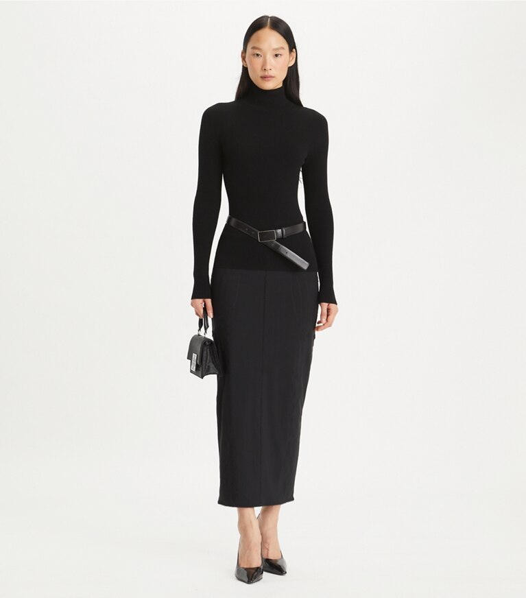 Tory Burch designer sweaters Long Sleeve Mockneck Pullover in Black front