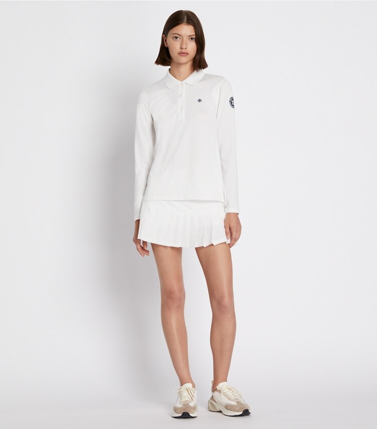 Tory Sport designer tops Long-Sleeve Polo in Snow White on model front