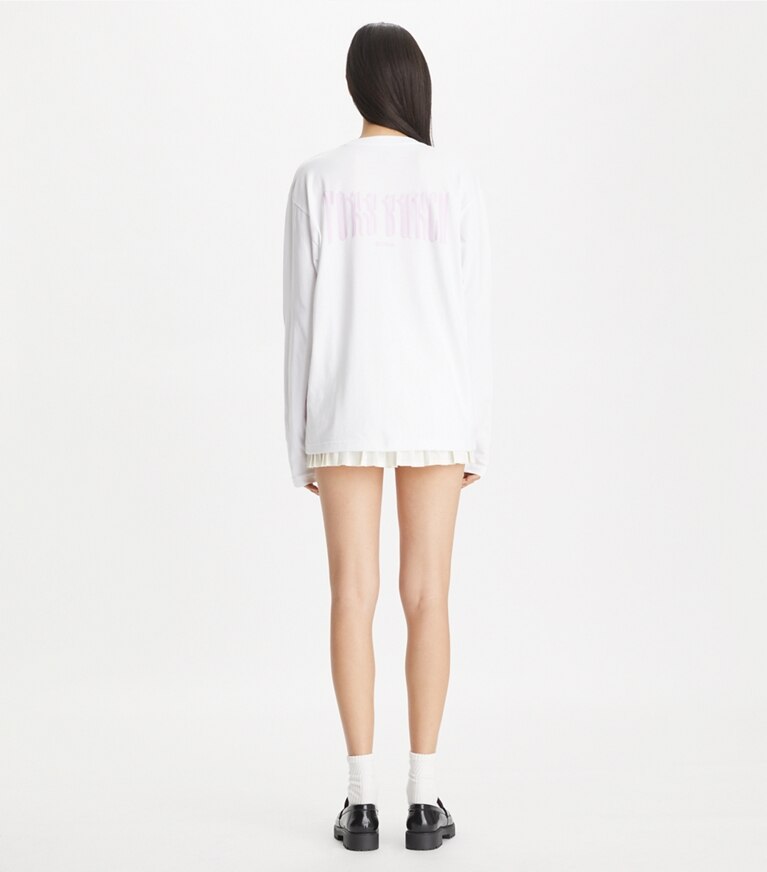 Tory Burch designer トップス ロングスリーブ Tシャツ in White International NY LS Pink Cat front