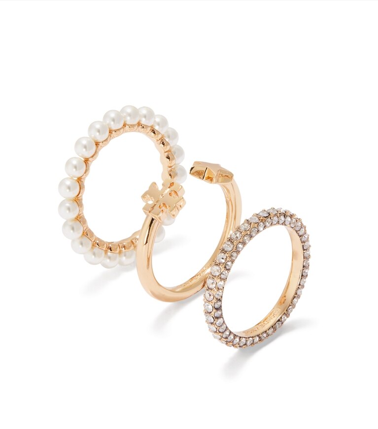 Tory Burch designer bagues Lot de bagues superposables Moondance dans Tory Gold / Cream / Crystal supplémentaire