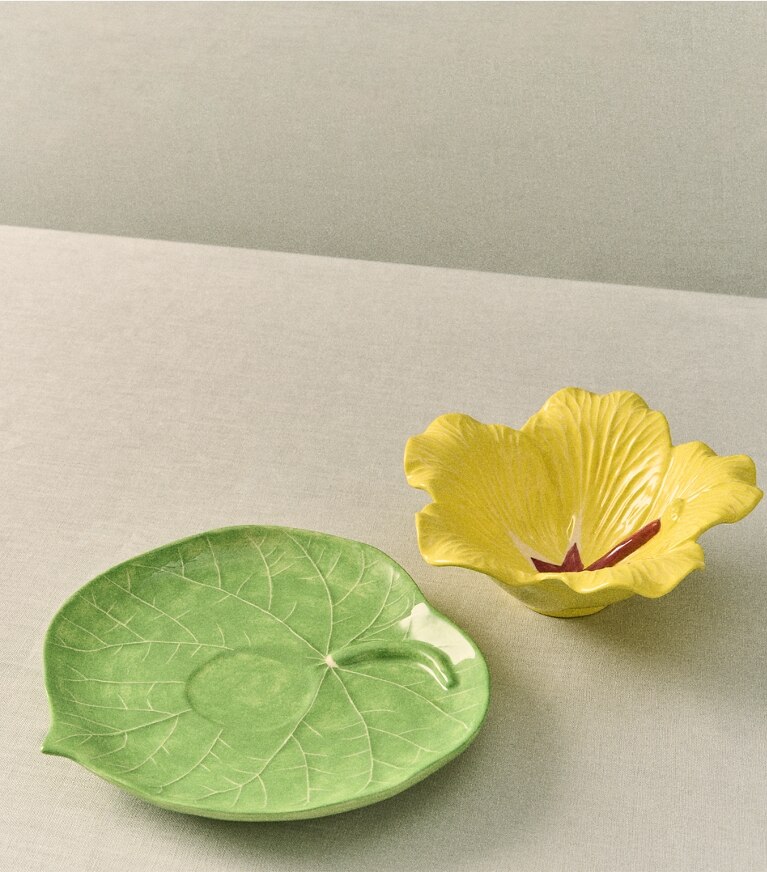 Tory Burch designer vaisselle Lot de bol et assiette Lily Pad dans Green / Yellow éditorial