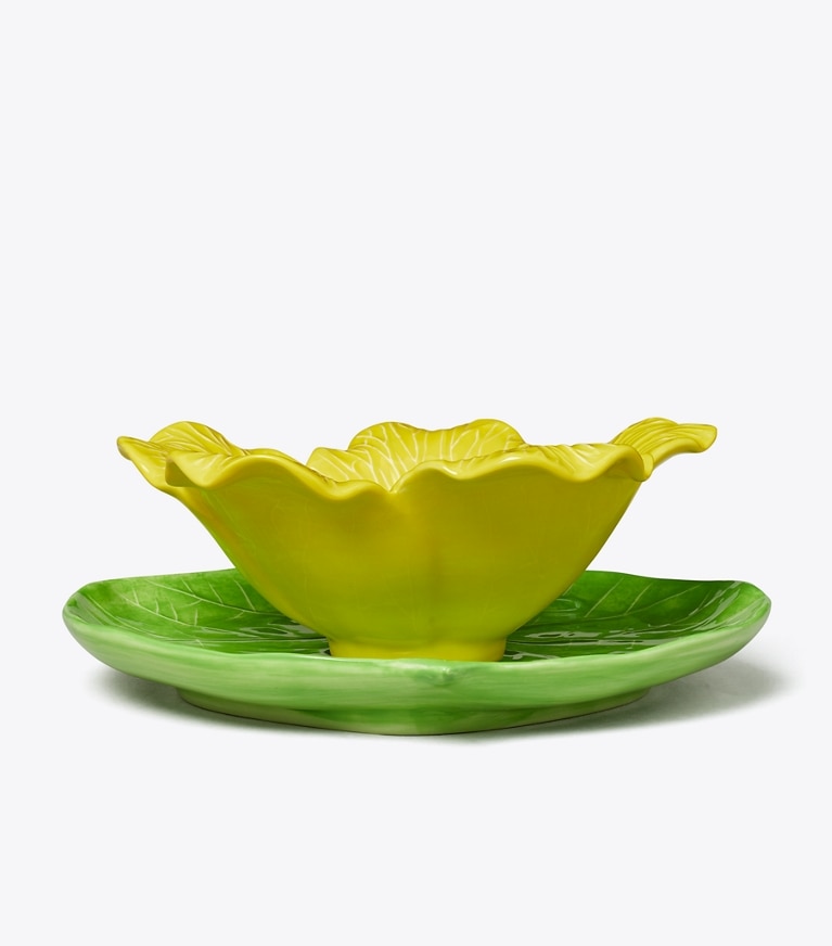 Tory Burch designer vaisselle Lot de bol et assiette Lily Pad dans Green / Yellow groupe