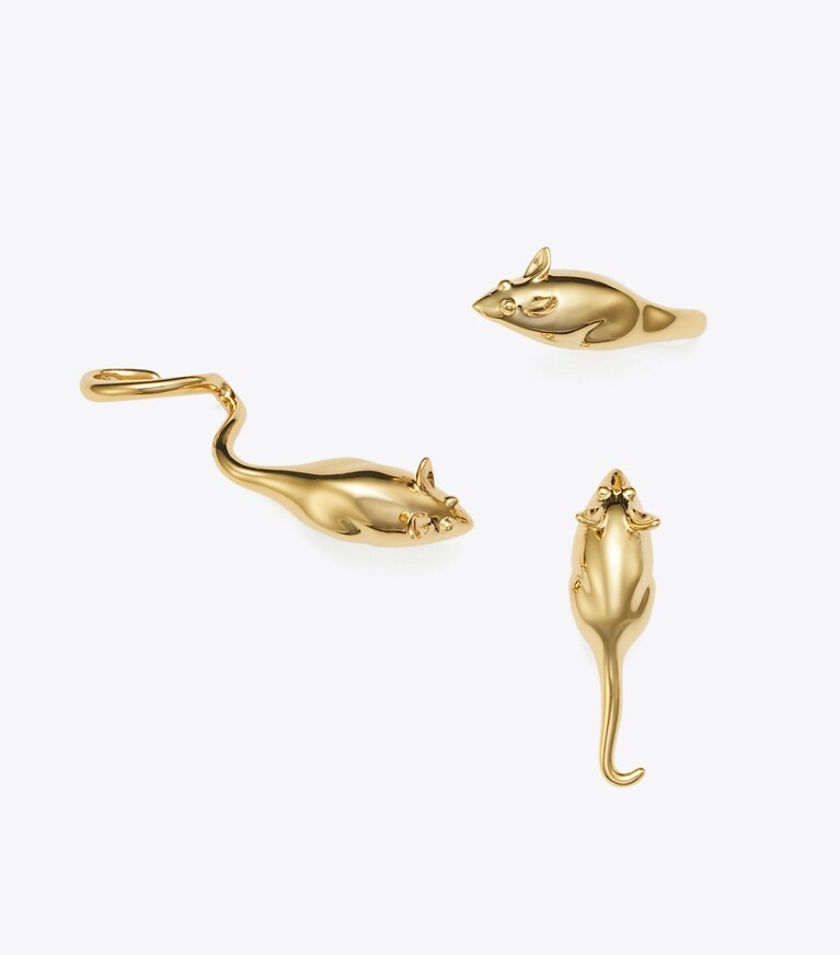 Tory Burch designer boucles d'oreilles Lot de boucles d’oreilles souris Runway in Light Brass front