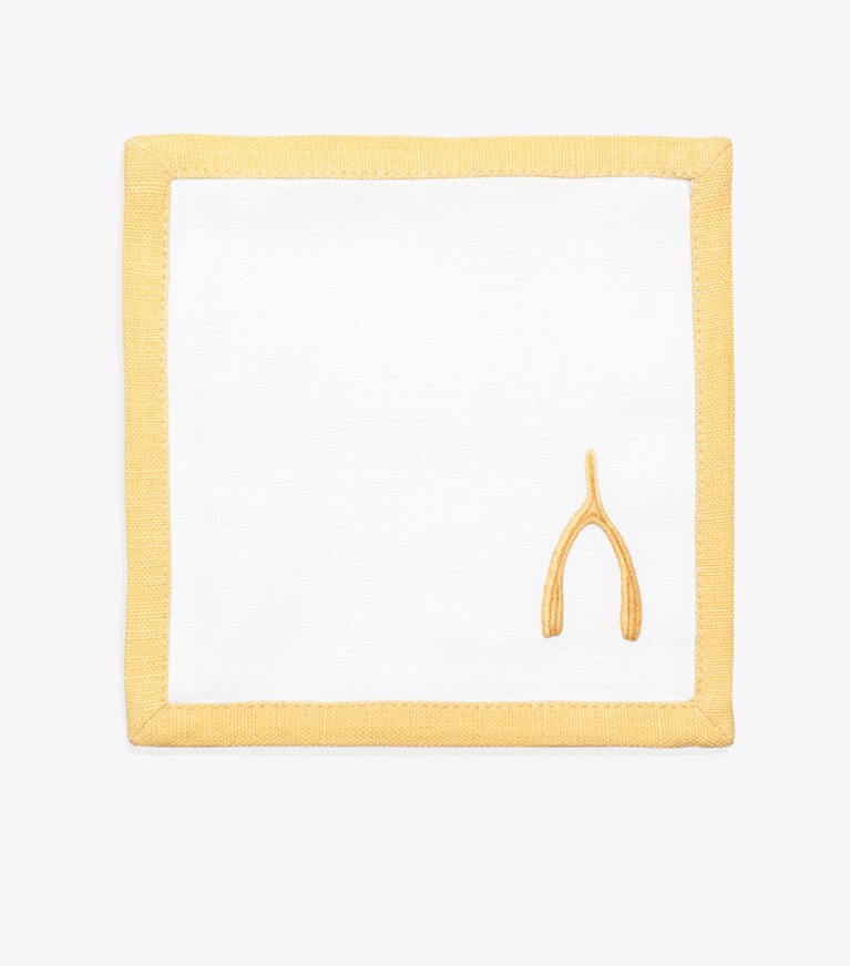 Tory Burch designer linens Lucky Charm Cocktail Napkin, Set Of 4 in White/Multi front