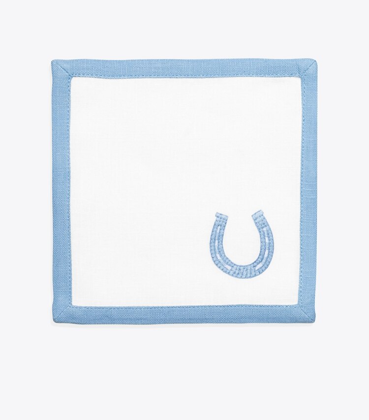 Tory Burch designer linens Lucky Charm Cocktail Napkin, Set Of 4 in White/Multi folded