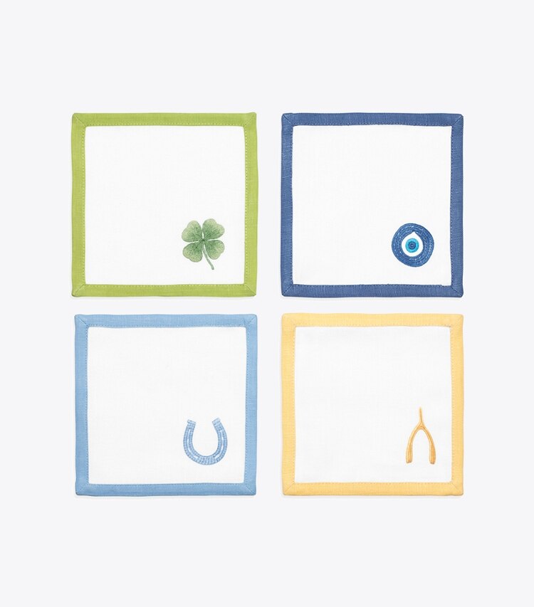 Tory Burch designer linens Lucky Charm Cocktail Napkin, Set Of 4 in White/Multi front