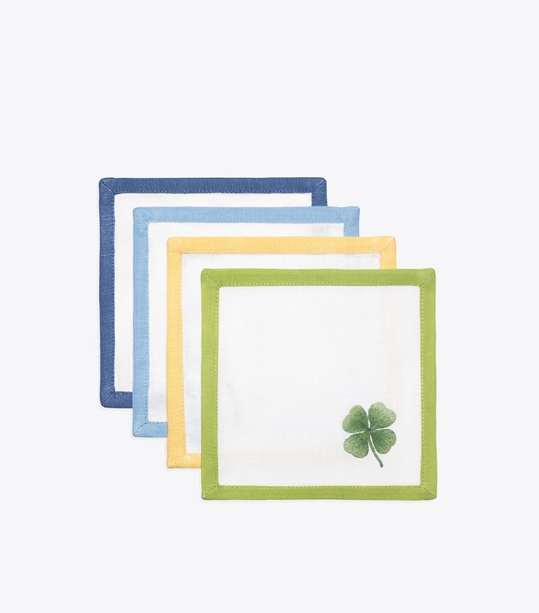 Tory Burch designer linens Lucky Charm Cocktail Napkin, Set Of 4 in White/Multi front