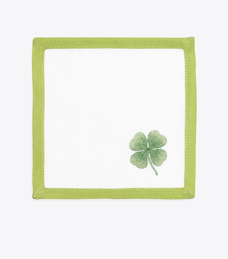 Tory Burch designer linens Lucky Charm Cocktail Napkin, Set Of 4 in White/Multi front