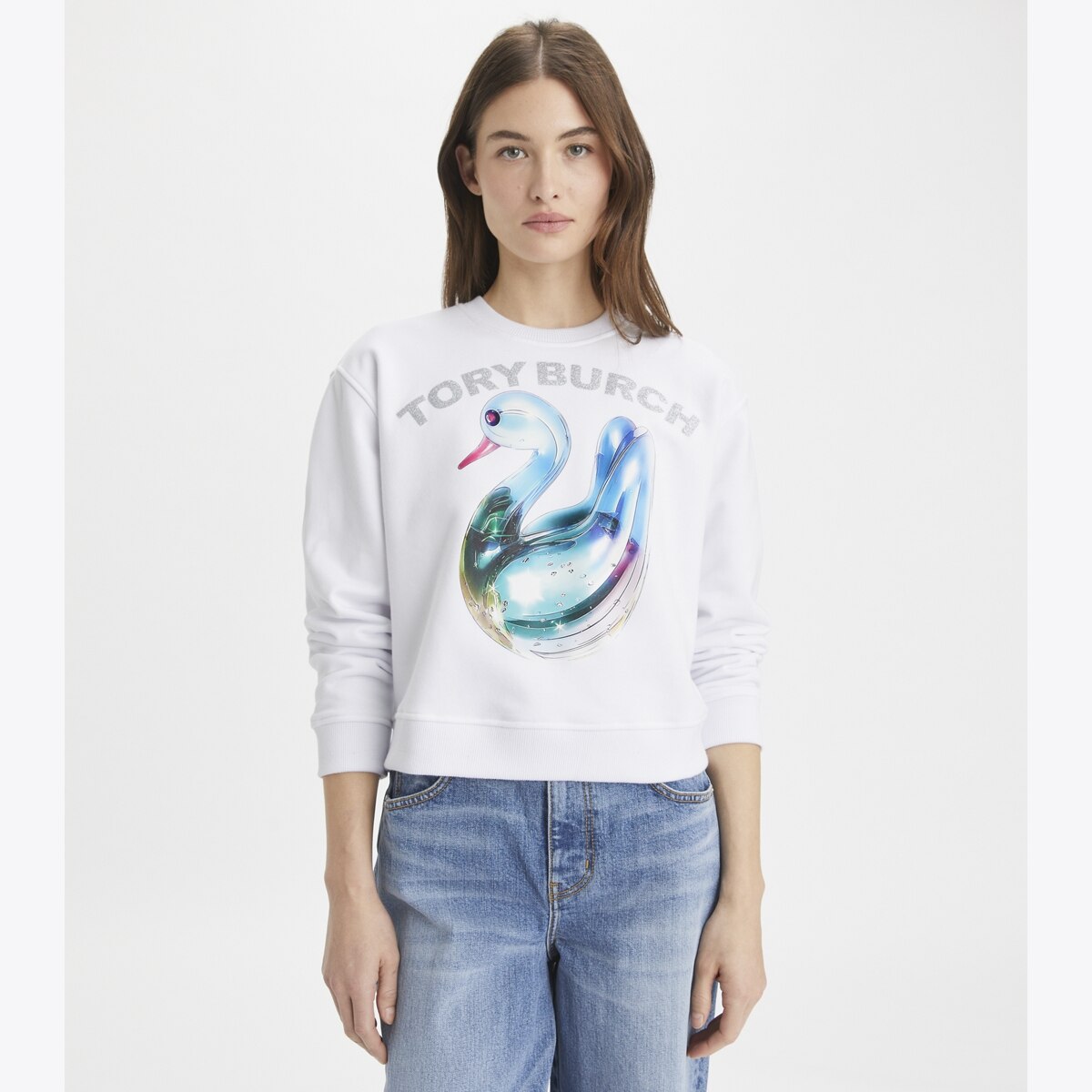 トリーバーチ　ホワイトパーカー lucky-duck-cotton-sweatshirt-