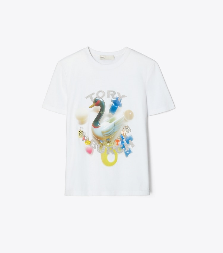 Tory Burch designer tops Lucky Duck Cotton T-shirt in White Charm Duck T-Shirt front